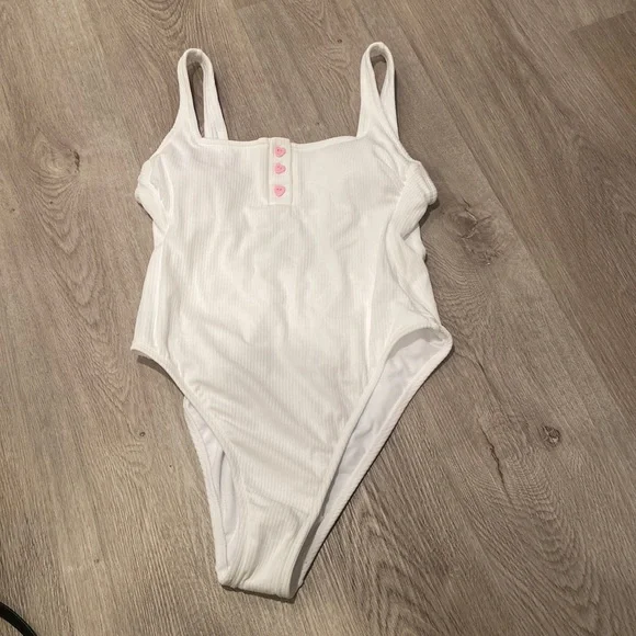NWT Stoney Clover Lane Target White Ribbed One Piece Bathing Suit - Picture 2 of 6